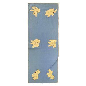 Handmade Blue Table Runner Yellow Pig & Dog Appliqué Design 13” x 35” Cheerful
